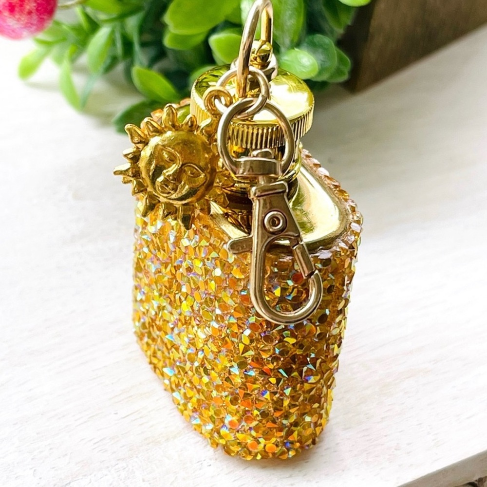 MINI FLASK crystal encrusted keyring IRIDESCENT keyfob CELESTIAL mini flask GOLD - Picture 11 of 13